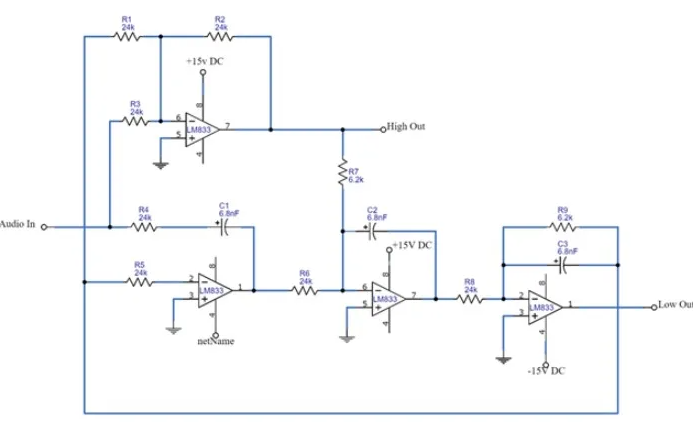 Rangkaian Crossover Aktif dengan IC LM833